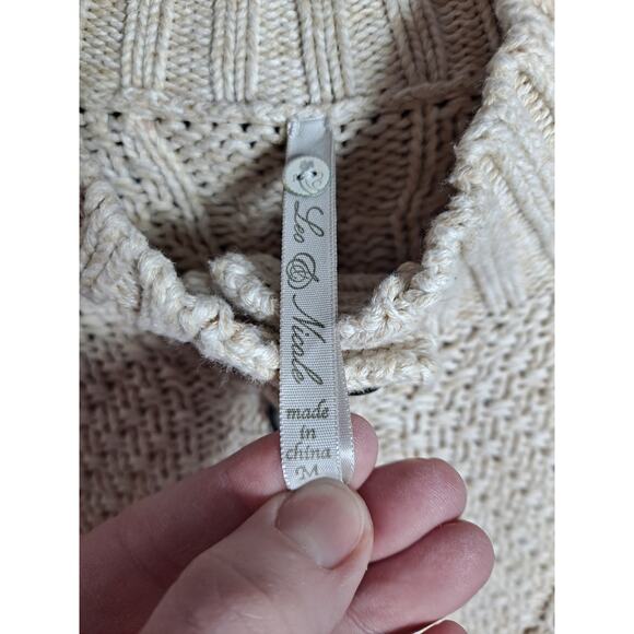Leo‎ & Nicole Women's Cotton Beige Cable Knitted Mock Neck Sweater Size M - Picture 5 of 7